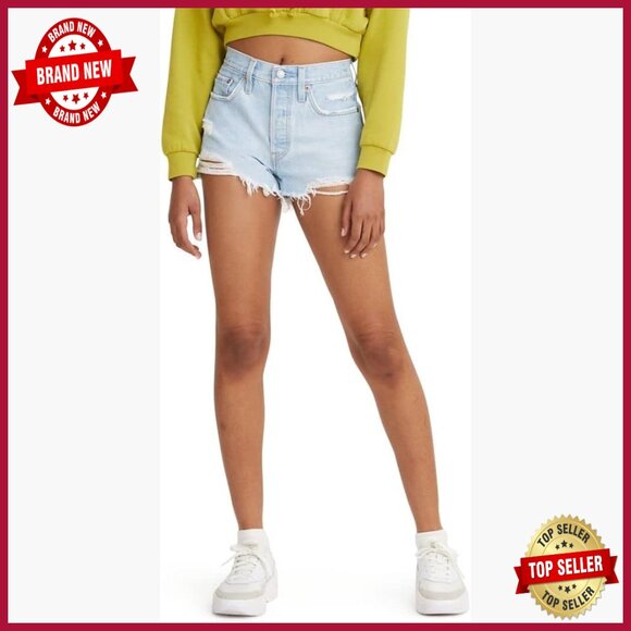 High Rise Denim Shorts 501 Original Fit Button Fly Non-Stretch Cotton